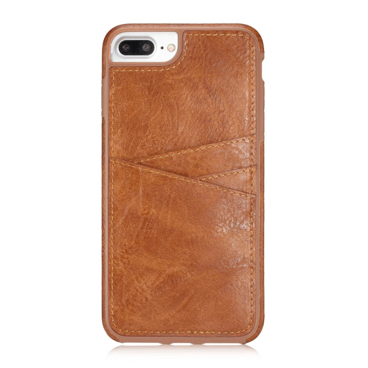 M109 for iPhone 8 Plus & 7 Plus Retro PU Leather Texture Shockproof Protective Back Cover Case with 3 Card Slots