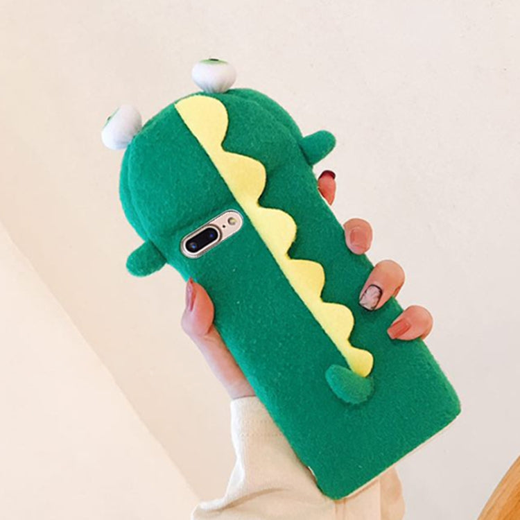 For iPhone 8 Plus & 7 Plus Plush Green Dinosaur Full Coverage Protective Back Cover Case (Green)