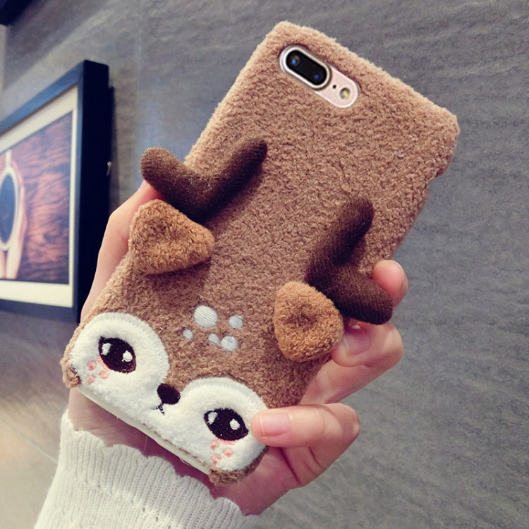 For iPhone 8 Plus & 7 Plus Christmas Series Plush Brown Elk Full Coverage Protective Back Cover Case