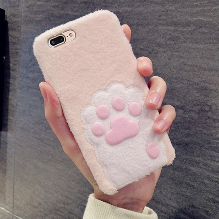 For iPhone 8 Plus & 7 Plus Plush Pink Cat Claw Pattern Full Coverage Protective Back Cover Case