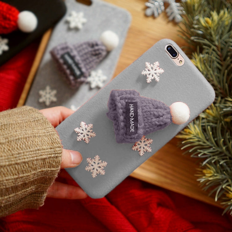 For iPhone 8 Plus & 7 Plus Christmas Series Handmade Christmas Hat Snowflake Microfiber Surface Protective Back Cover Case(Grey)