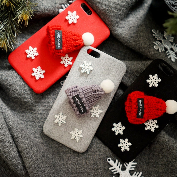 For iPhone 8 Plus & 7 Plus Christmas Series Handmade Christmas Hat Snowflake Microfiber Surface Protective Back Cover Case(Grey)
