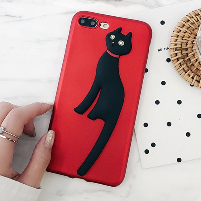 For iPhone 8 Plus & 7 Plus Creative Cat Tail Holder Oil Painting Surface Protective Back Cover Case