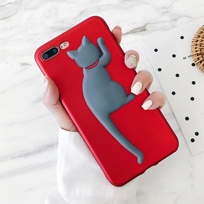 For iPhone 8 Plus & 7 Plus Creative Cat Tail Holder Oil Painting Surface Protective Back Cover Case