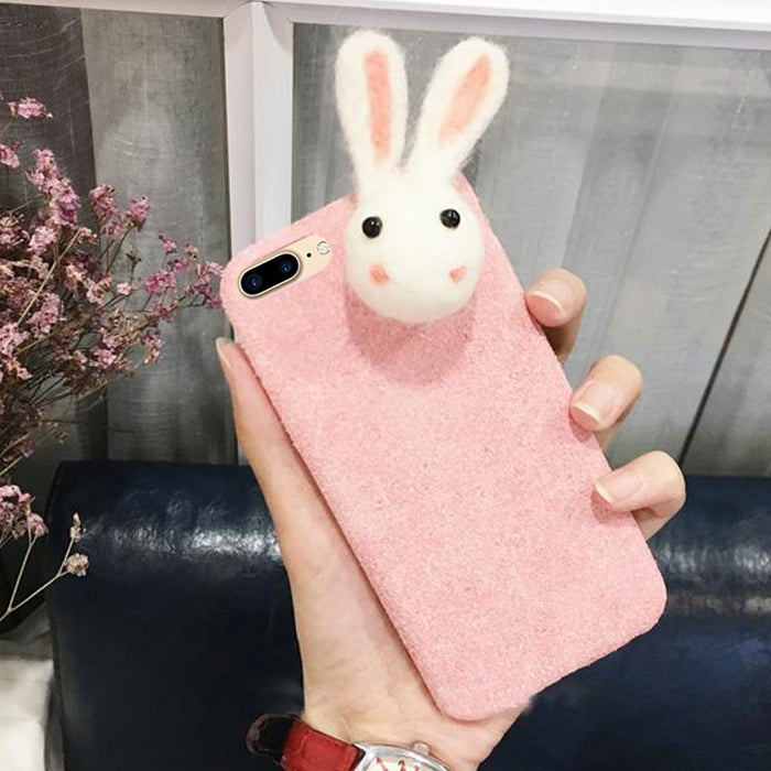 For iPhone 8 Plus & 7 Plus Rabbit Doll Microfiber Protective Back Cover Case(Pink)