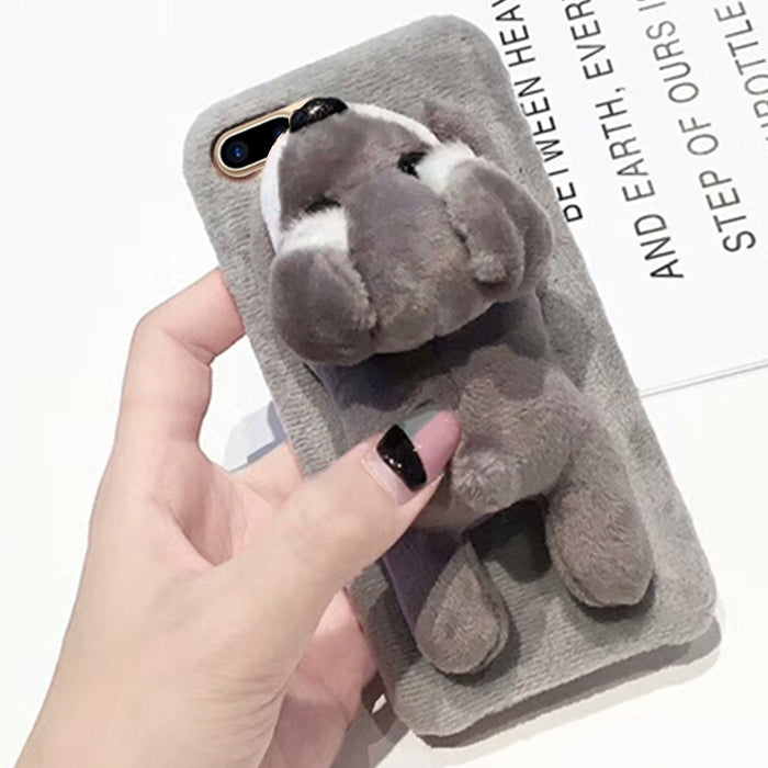 For iPhone 8 Plus & 7 Plus Cute Plush Animal Dolls Protective Back Cover Case (Grey)