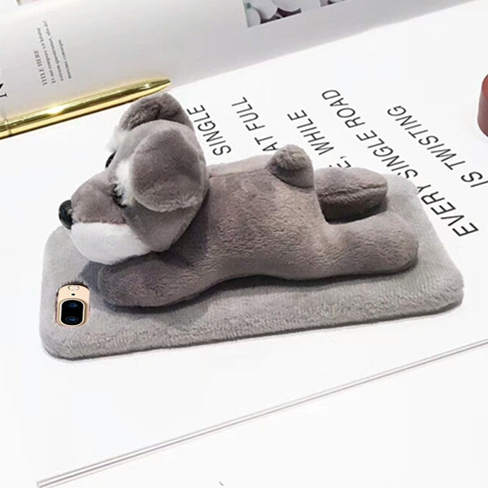 For iPhone 8 Plus & 7 Plus Cute Plush Animal Dolls Protective Back Cover Case (Grey)