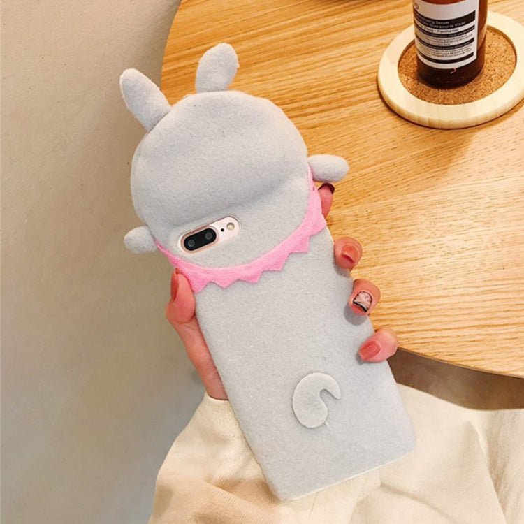 For iPhone 8 Plus & 7 Plus Plush Grey Rabbit Full Coverage Protective Back Cover Case (Grey)
