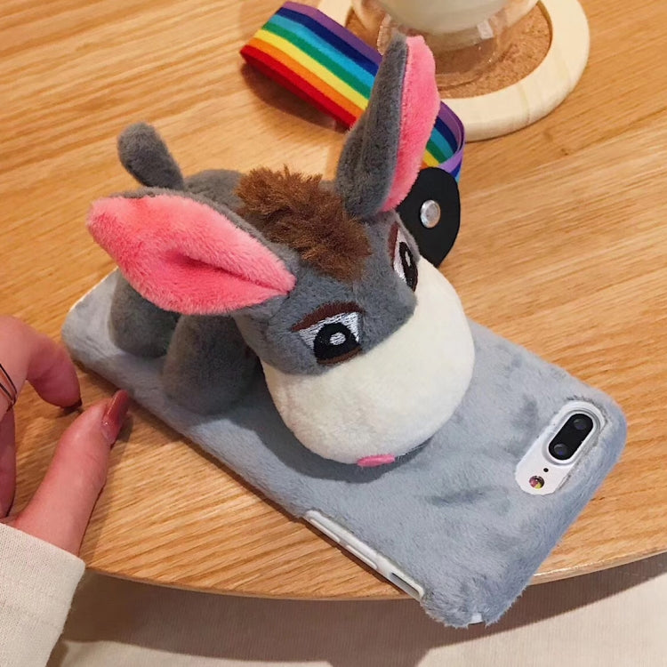 For iPhone 8 Plus & 7 Plus Cute Plush Donkey Doll Protective Back Cover Case with Sling