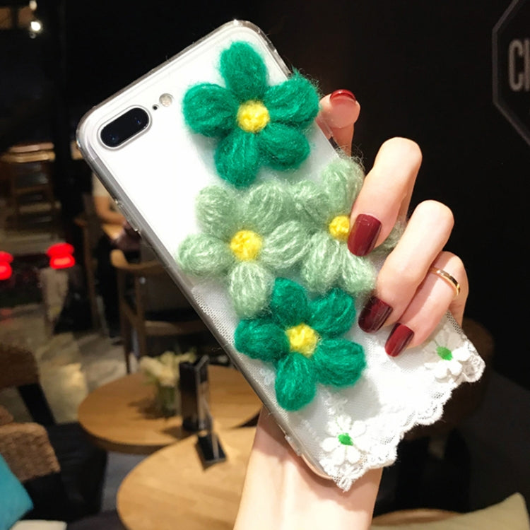 For iPhone 8 Plus & 7 Plus Lace Plush Flower Full Coverage Drop-proof Protective Back Cover Case (White)