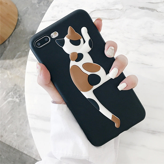 For iPhone 8 Plus & 7 Plus Creative Cat Tail Holder Oil Painting Surface Protective Back Cover Case