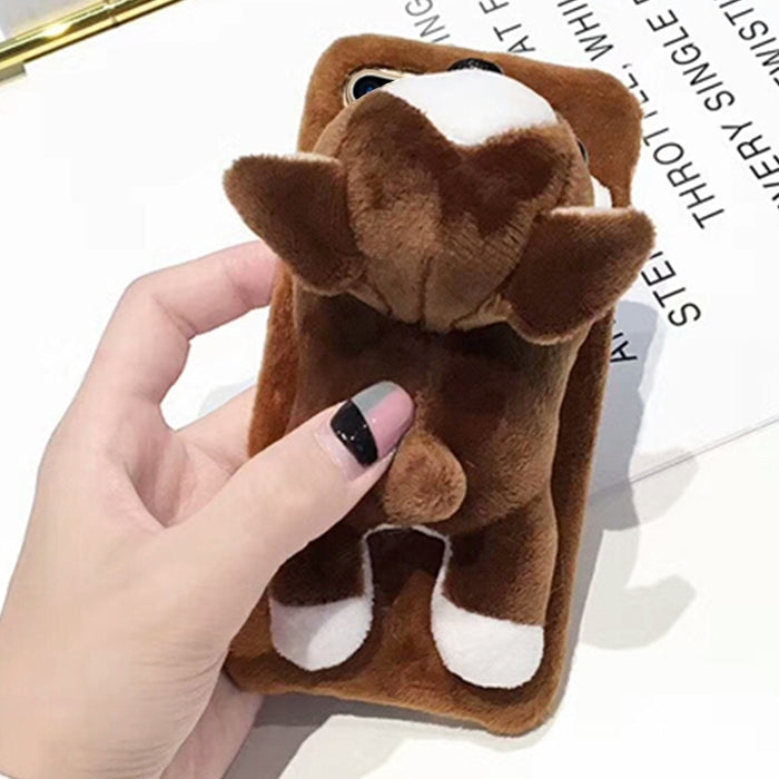For iPhone 8 Plus & 7 Plus Cute Plush Animal Dolls Protective Back Cover Case (Brown)