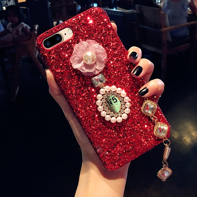 For iPhone 8 Plus & 7 Plus Luxury Style Diamante Sequins Glitter Powder Protective Back Cover Case with Pendant