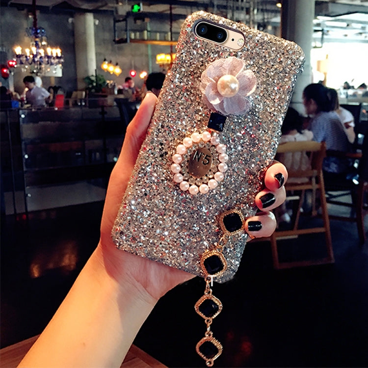 For iPhone 8 Plus & 7 Plus Luxury Style Diamante Sequins Glitter Powder Protective Back Cover Case with Pendant