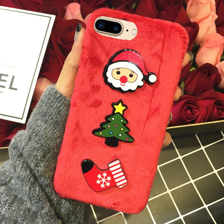 For iPhone 8 Plus & 7 Plus Plush Surface Santa Claus Christmas Tree Christmas Socks Pattern Drop-proof Protective Back Cover Case