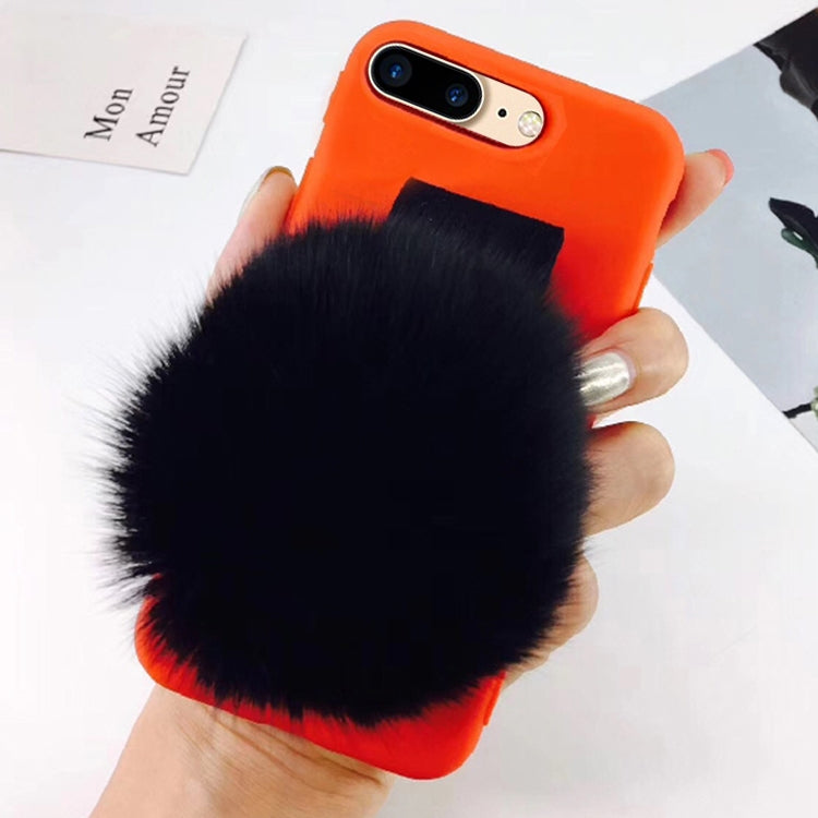 For iPhone 8 Plus & 7 Plus Furry Ball Wrist Band Full Coverage Protective Back Cover Case