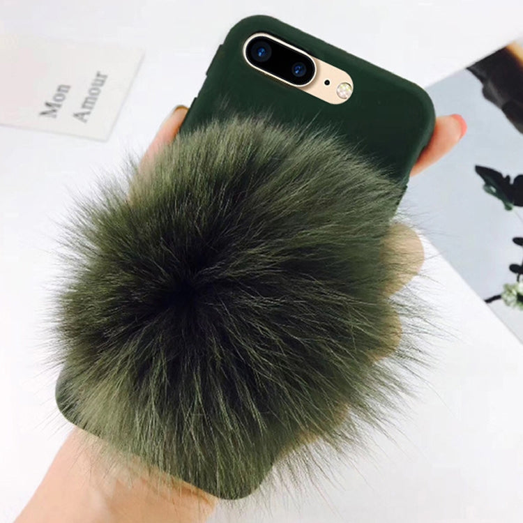 For iPhone 8 Plus & 7 Plus Furry Ball Wrist Band Full Coverage Protective Back Cover Case