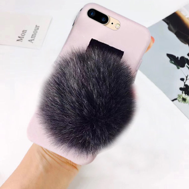 For iPhone 8 Plus & 7 Plus Furry Ball Wrist Band Full Coverage Protective Back Cover Case