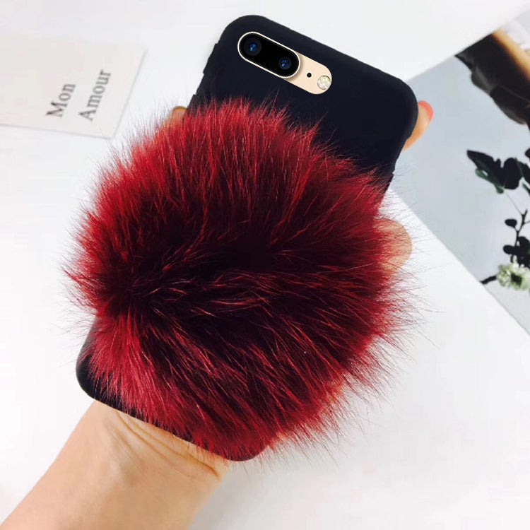For iPhone 8 Plus & 7 Plus Furry Ball Wrist Band Full Coverage Protective Back Cover Case