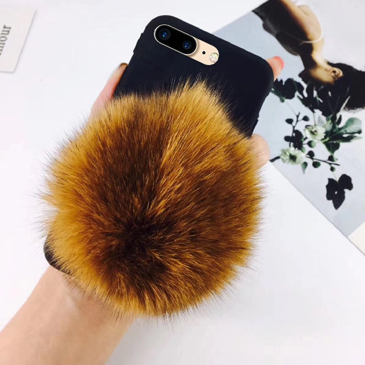 For iPhone 8 Plus & 7 Plus Furry Ball Wrist Band Full Coverage Protective Back Cover Case