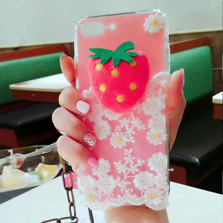 For iPhone 8 Plus & 7 Plus Lace Strawberry Pattern Drop-proof Protective Back Cover Case