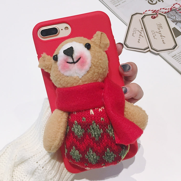 For iPhone 8 Plus & 7 Plus Christmas Series 3D Bear Doll Silicone Protective Back Cover Case