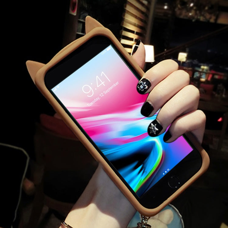 For iPhone 8 Plus & 7 Plus Leopard Cat Pattern Full Coverage Drop-proof Protective Back Cover Case with Furry Ball Pendant