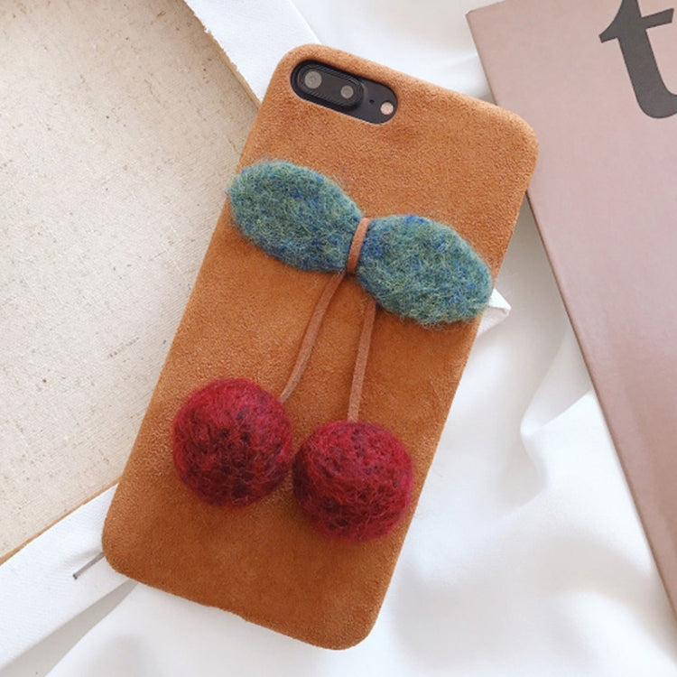 For iPhone 8 Plus & 7 Plus Retro Felt Fabric Super Fiber Soft Protective Back Cover Case with 3D Cherry