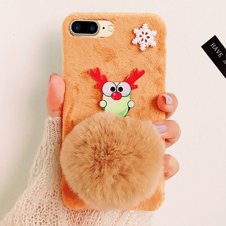 For iPhone 8 Plus & 7 Plus Creative Cute Elk Style Christmas Furry Ball Plush Cloth Protective Back Cover Case