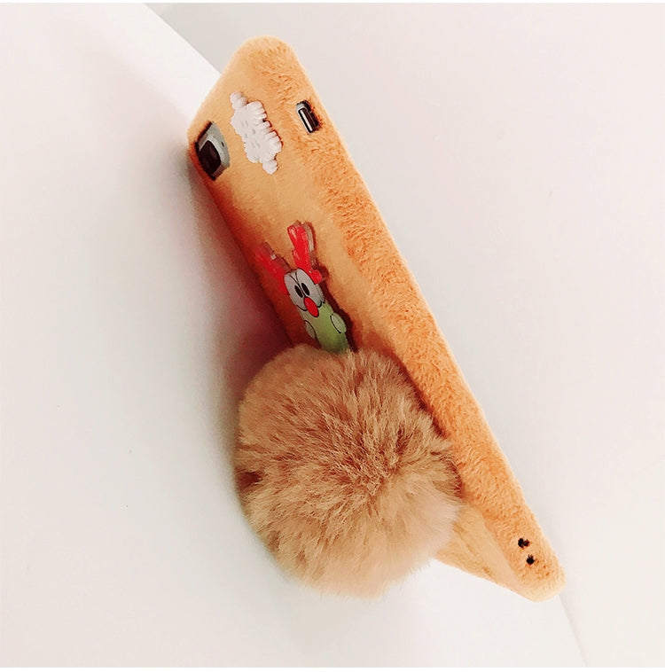 For iPhone 8 Plus & 7 Plus Creative Cute Elk Style Christmas Furry Ball Plush Cloth Protective Back Cover Case