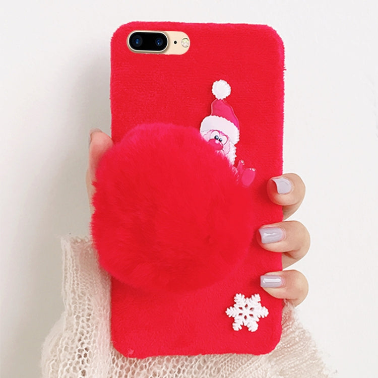 For iPhone 8 Plus & 7 Plus Creative Cute Santa Claus Christmas Furry Ball Plush Cloth Protective Back Cover Case