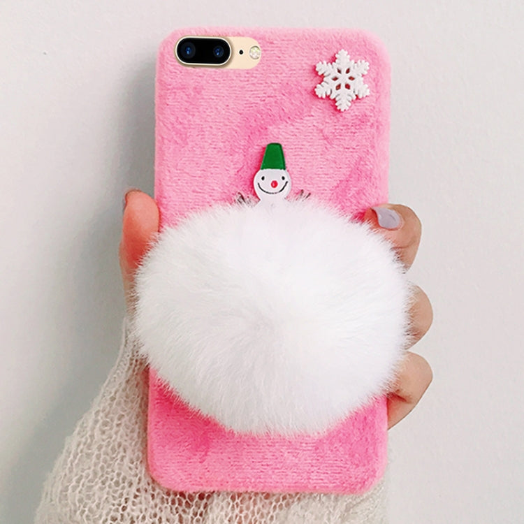 For iPhone 8 Plus & 7 Plus Creative Cute Snowman Style Christmas Furry Ball Plush Cloth Protective Back Cover Case
