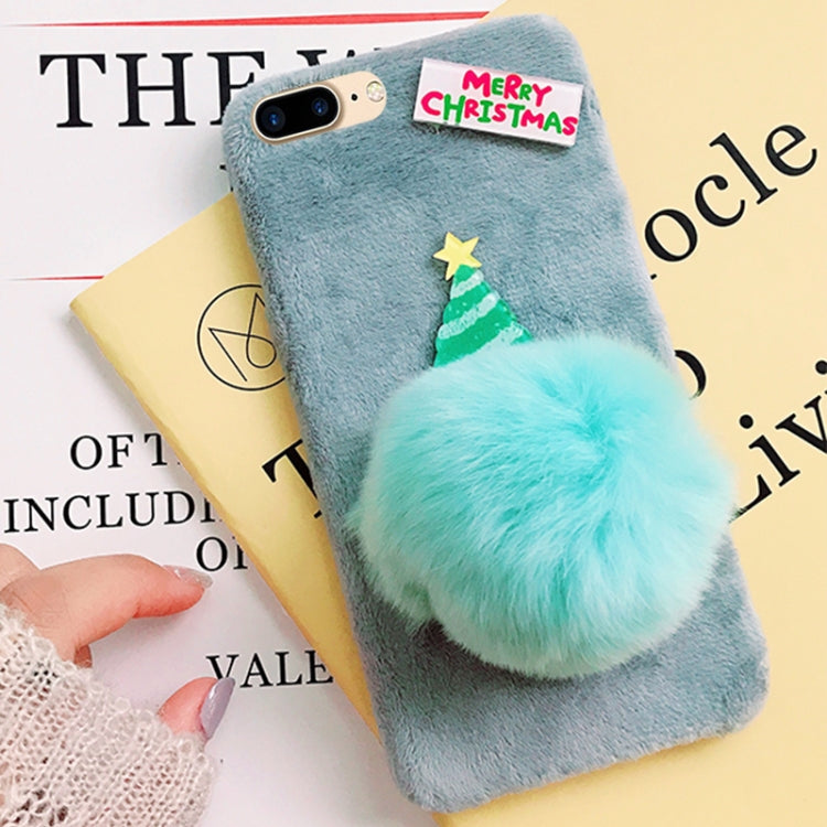 For iPhone 8 Plus & 7 Plus Creative Cute Christmas Tree Christmas Furry Ball Plush Cloth Protective Back Cover Case