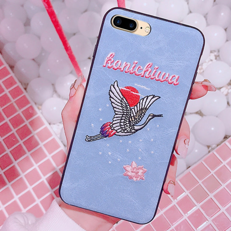 For iPhone 8 Plus & 7 Plus Creative Cute Embroidery Crane Pattern Protective Back Cover Case