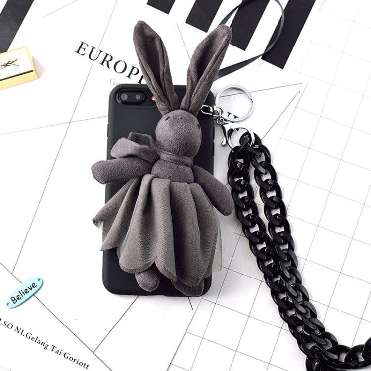 For iPhone 8 Plus & 7 Plus 3D Lovely Rabbit Doll Protective Back Cover Case with Chain
