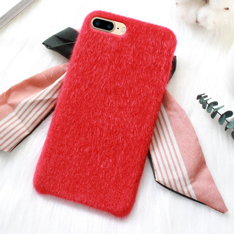 For iPhone 8 Plus & 7 Plus Fashion Luxury Imitation Fur Plush Solid Color Protective Back Cover Case
