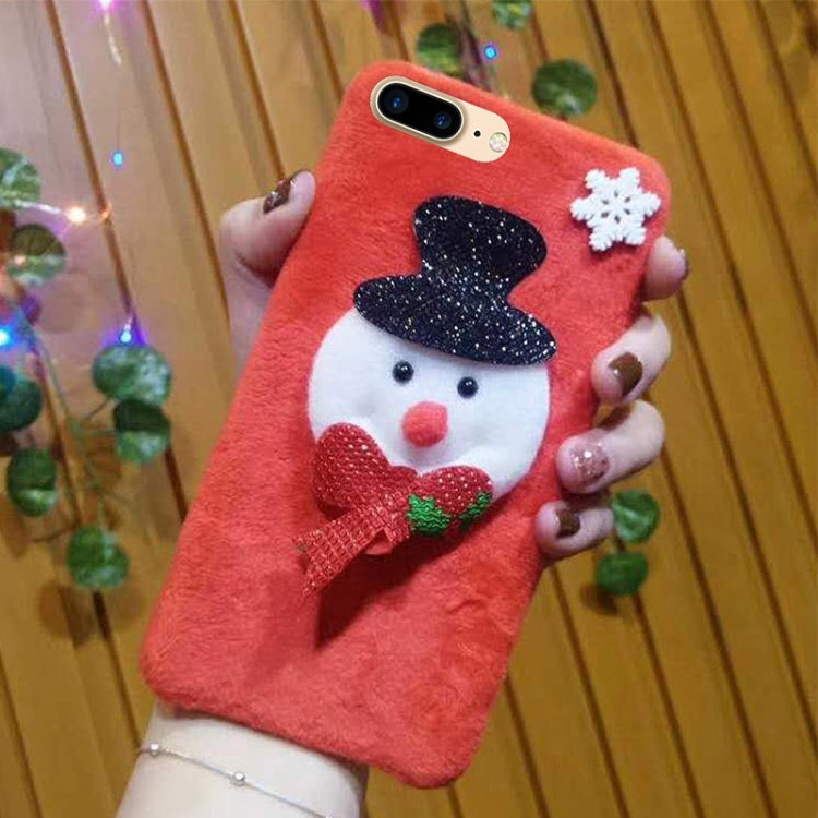 For iPhone 8 Plus & 7 Plus Cute 3D Christmas Snowman Pattern Flannel Protective Back Cover Case