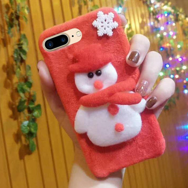 For iPhone 8 Plus & 7 Plus Cute 3D Christmas Snowman Pattern Flannel Protective Back Cover Case