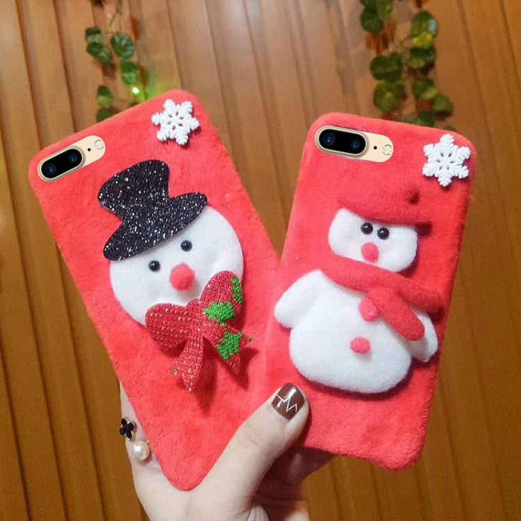 For iPhone 8 Plus & 7 Plus Cute 3D Christmas Snowman Pattern Flannel Protective Back Cover Case