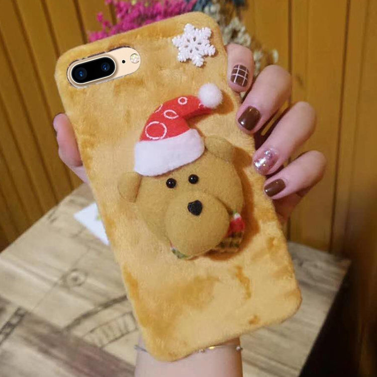 For iPhone 8 Plus & 7 Plus Cute 3D Christmas Bear Pattern Flannel Protective Back Cover Case