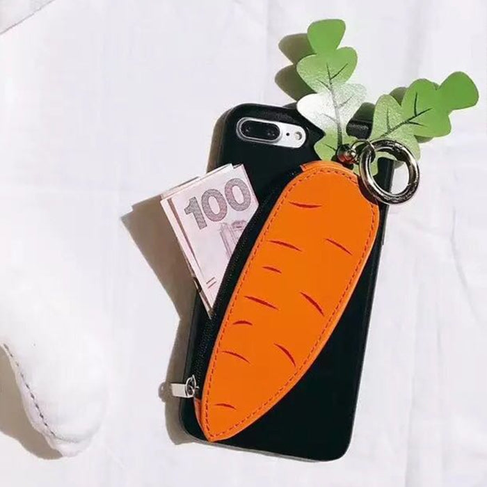 For iPhone 8 Plus & 7 Plus Cute 3D Carrot Coin Purse Pattern Protective Back Cover Case