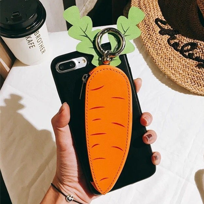 For iPhone 8 Plus & 7 Plus Cute 3D Carrot Coin Purse Pattern Protective Back Cover Case