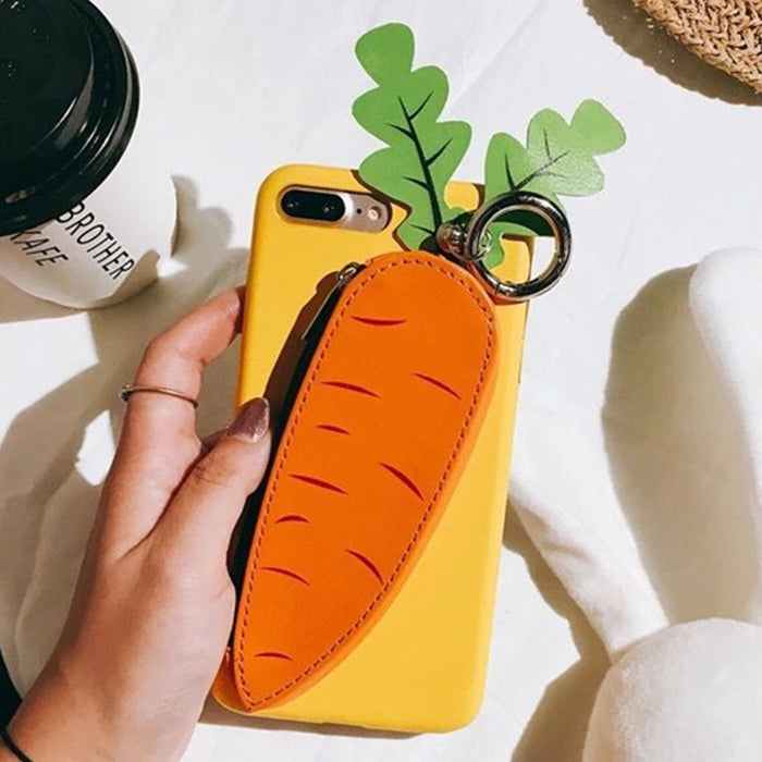 For iPhone 8 Plus & 7 Plus Cute 3D Carrot Coin Purse Pattern Protective Back Cover Case