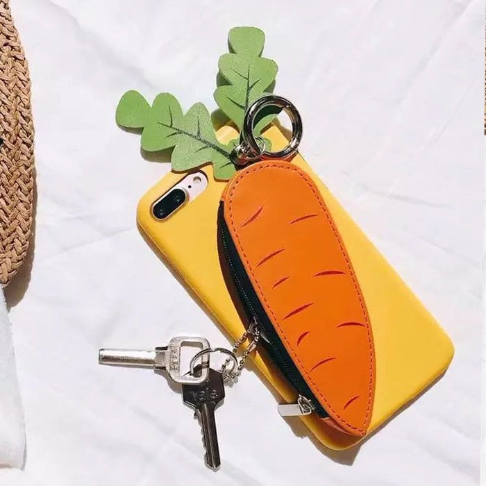 For iPhone 8 Plus & 7 Plus Cute 3D Carrot Coin Purse Pattern Protective Back Cover Case