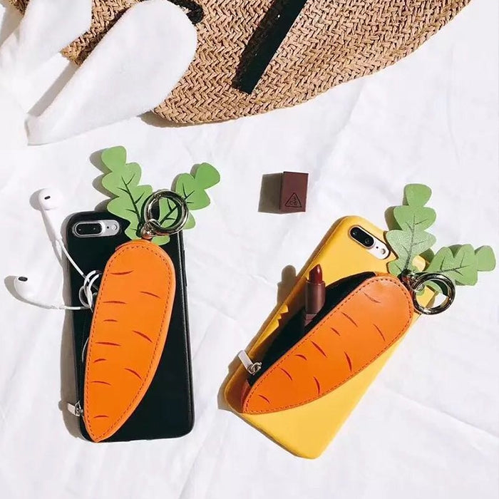 For iPhone 8 Plus & 7 Plus Cute 3D Carrot Coin Purse Pattern Protective Back Cover Case