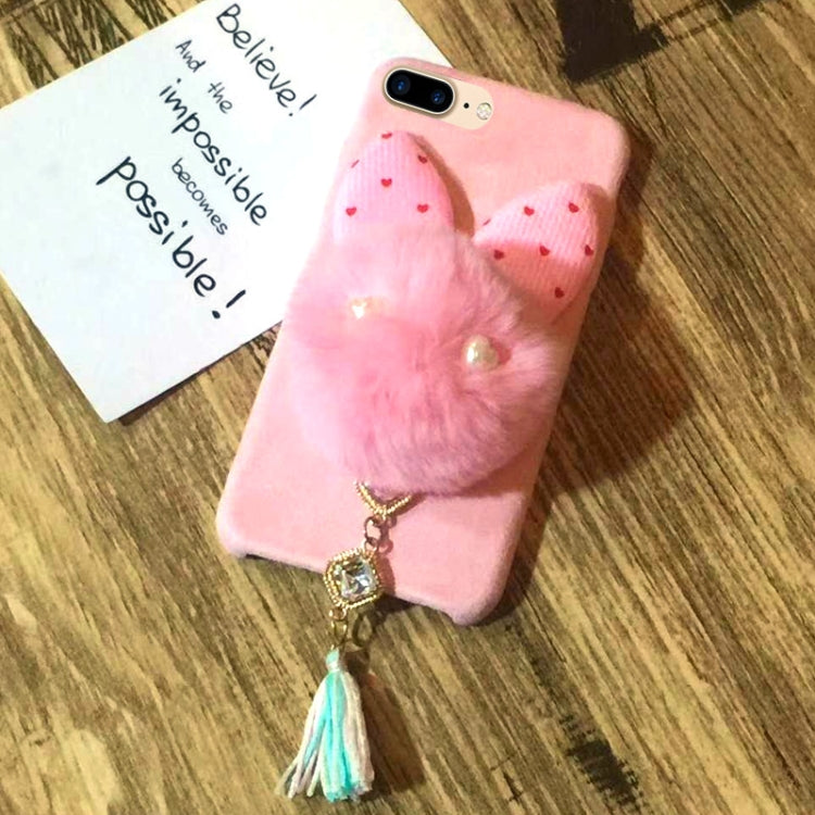 For iPhone 8 Plus & 7 Plus Cute 3D Rabbit Ears Pattern Felt Plush Protective Back Cover Case
