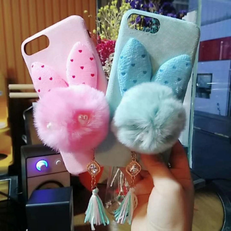 For iPhone 8 Plus & 7 Plus Cute 3D Rabbit Ears Pattern Felt Plush Protective Back Cover Case