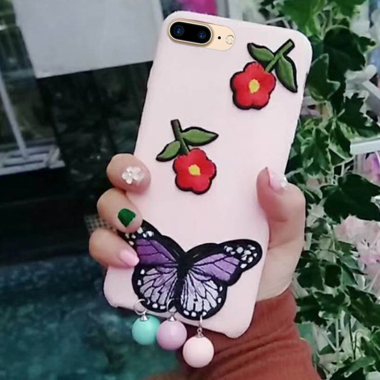 For iPhone 8 Plus & 7 Plus Cute 3D Butterfly Pendant Flannel Protective Back Cover Case