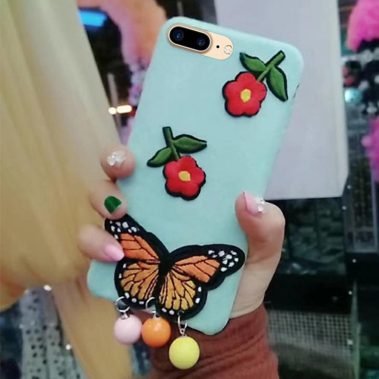 For iPhone 8 Plus & 7 Plus Cute 3D Butterfly Pendant Flannel Protective Back Cover Case