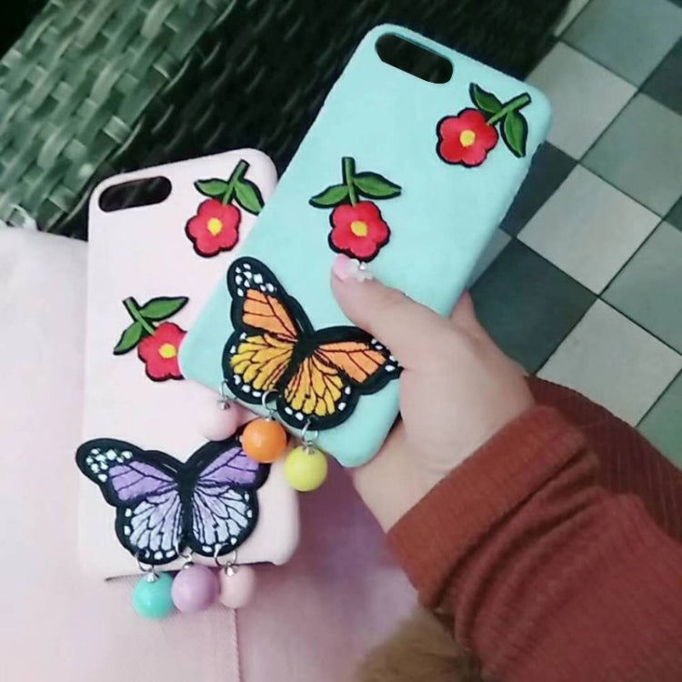 For iPhone 8 Plus & 7 Plus Cute 3D Butterfly Pendant Flannel Protective Back Cover Case